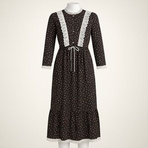 VTG Country Chic Cottagecore Prairie Cotton Floral Nightgown Dress Bow Lace Trim